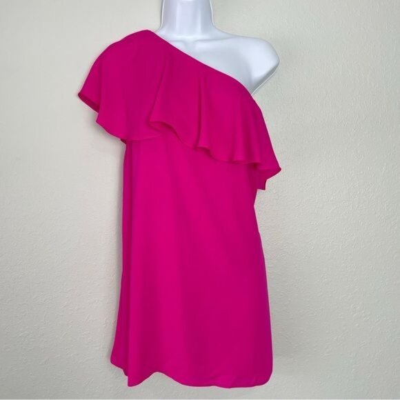Amanda Uprichard pink fuchsia ruffle top one shoulder mini dress tunic S - Picture 14 of 14